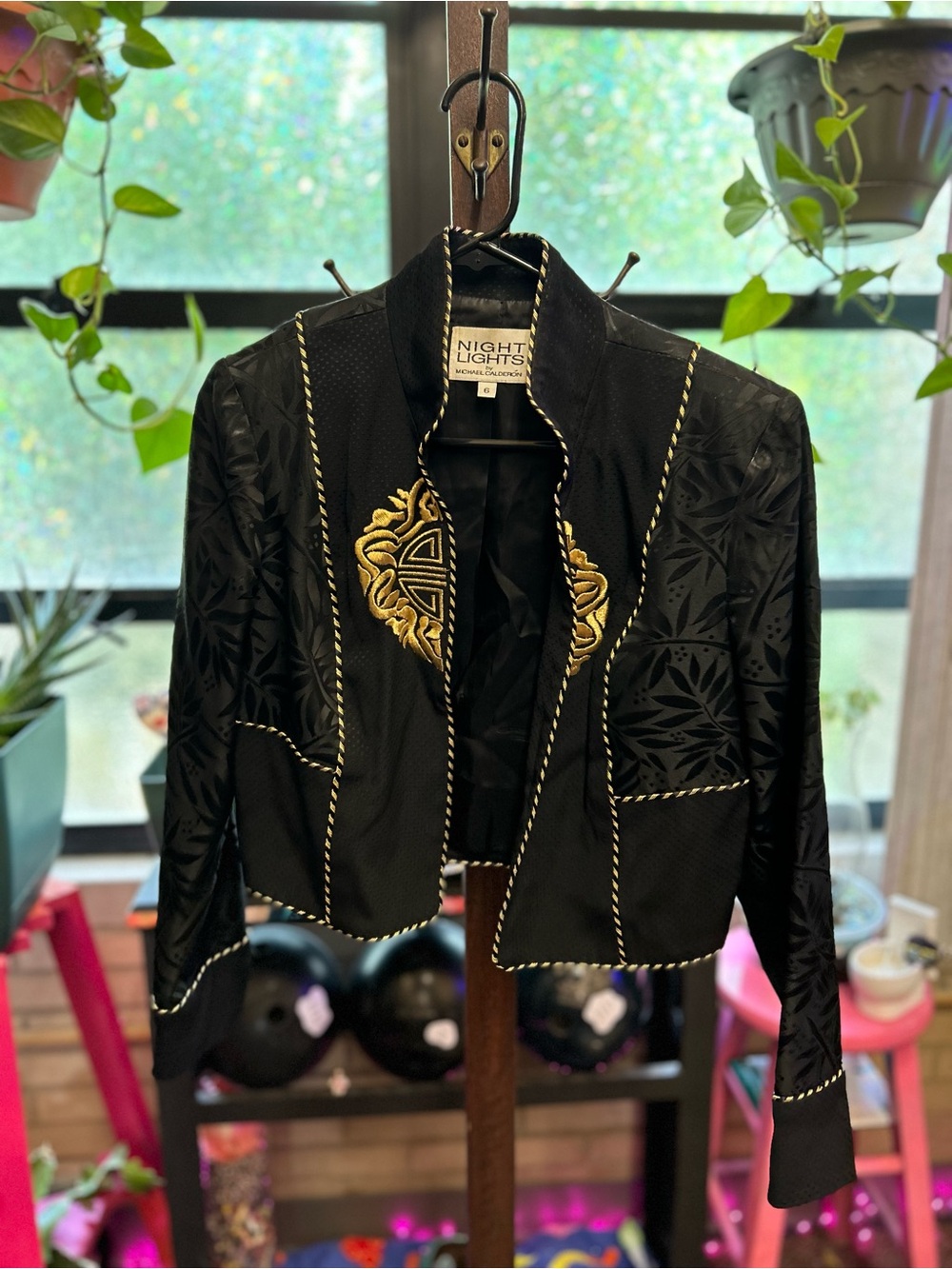 Night Lights by Michael Caldwrón Black Cropped Embroidered Jacket size 6